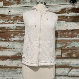 EILEEN FISHER Cream Hoodie Vest Size Small Top Cotton Hooded Sleeveless Jacket